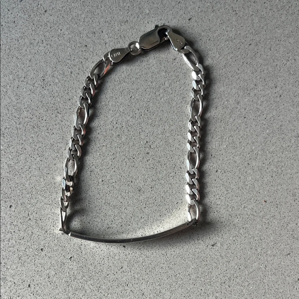 925 Italy Sterling Silver ID chain bracelet engrave engraveable jewelry 8” gift